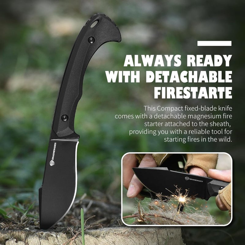 DRACHENADER 7.68" EDC Survival Knife with Fire Starter L-Y, Small EDC Full Tang Fixed Blade Knife with Sheath, Belt Clip, Full Black - Image 5
